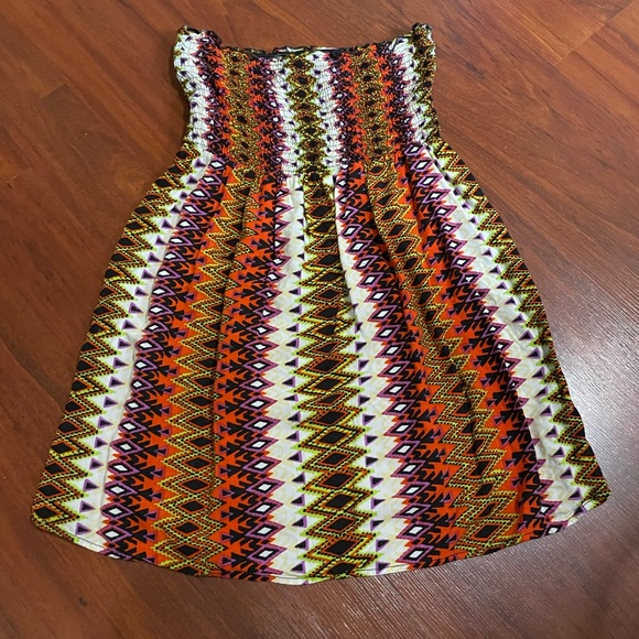 Angie tribal dress purple green black elastic waist smocked bodice size medium - Picture 2 of 8